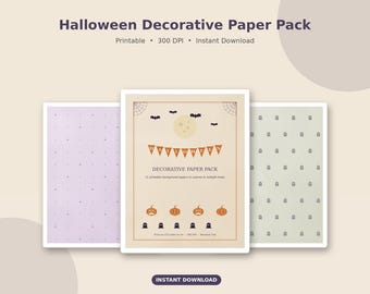 Halloween Junk Journal Decorative Paper Pack | Night Sky, Haunted Skyline, Bat & Ghost Printable Papers, Spooky Scrapbook, Download
