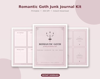 Romantic Goth Junk Journal Kit | 13 Dark Romance Victorian Pages, Candelabra Art, Gothic Ephemera, Verse Cards, Digital Download