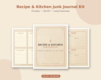 Recipe Junk Journal Kit Printable | Kitchen Ephemera Pages, Vintage Recipe Cards, Cookbook Journal Papers, Tags, Digital Download