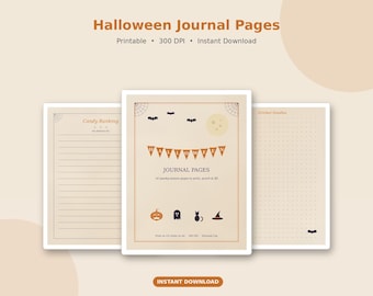 Halloween Journal Pages Printable | October Memory Keeping, Candy Ranking, Vintage Halloween Postcard, Costume Planner, Spooky Quotes