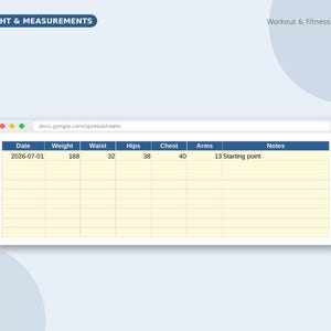 Workout Tracker Google Sheets | Fitness Planner Spreadsheet, Gym Log, Exercise & Weight Loss Tracker, Habit Tracker, PR Log, Excel Template image 5