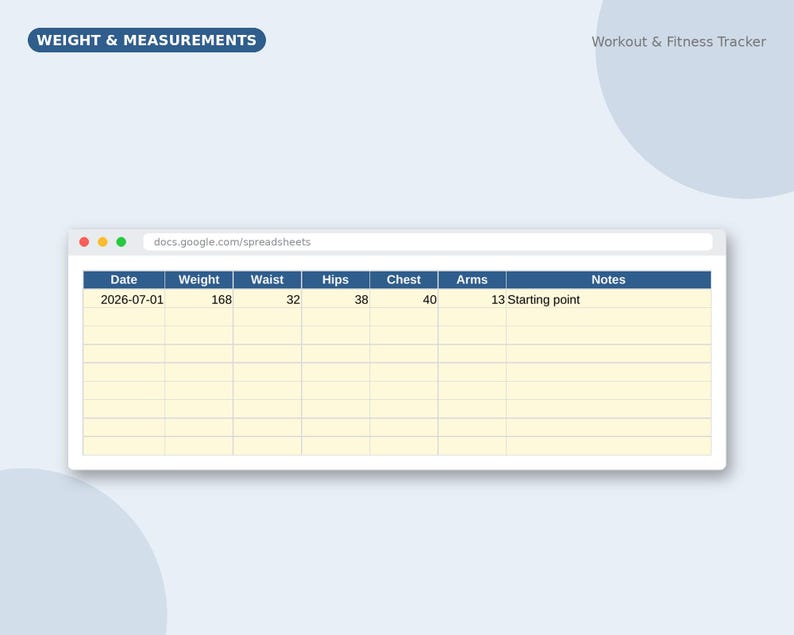 Workout Tracker Google Sheets | Fitness Planner Spreadsheet, Gym Log, Exercise & Weight Loss Tracker, Habit Tracker, PR Log, Excel Template image 5