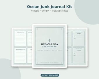 Ocean Junk Journal Kit Printable | Sea Ephemera Pages, Seaside Specimen Cards, Beach Scrapbook Paper, Nautical Tags, Digital Download