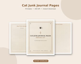 Cat Journal Pages Printable | 12-Page Cat Junk Journal, Pet Memory Book, Vet Log, Treat Tracker, PDF JPG Digital Download