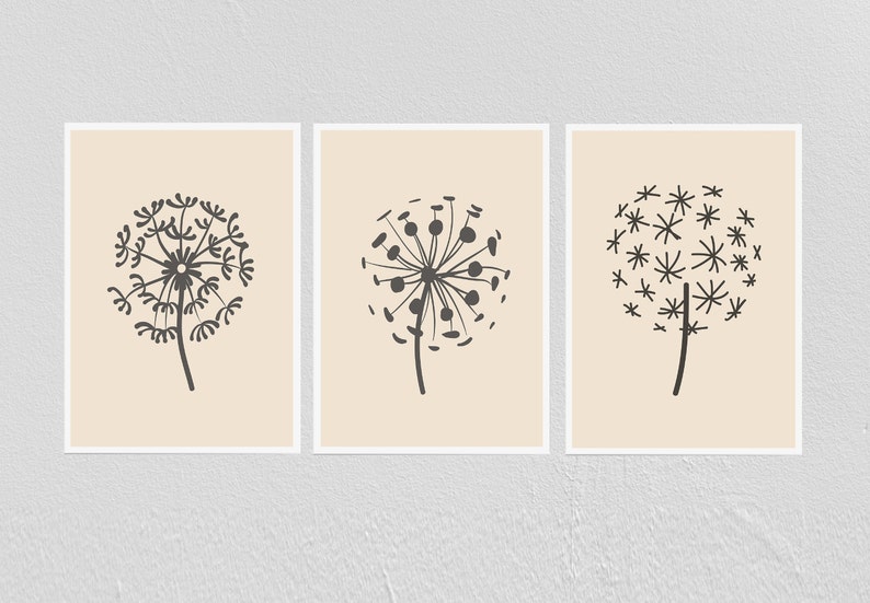 Dandelion Wall Art Print Set of 3 Dandelion Prints Etsy