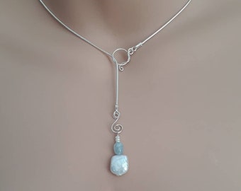 Sterling Silver Lariat Necklace with inter-changeable Pearl Charms Sold Separately, LARIAT NOT INCLUDED with charms, Mix & Match Charms