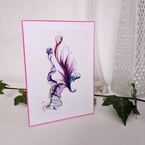 Card with wispy leaf flower designs, Flower art card, Pink abstract flower card, Pink Flower Greeting Card Handmade, Painted Flower card,