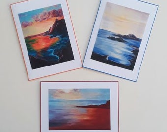 Abstract Painted Seascape, Bright Landscape Painting, Scenic Art Card, Seascape Greeting Card, Greetings Card Pack, Abstract Landscape Cards