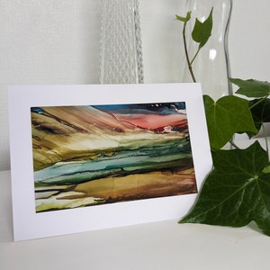 Carte de paysage à l'encre d'alcool, carte de voeux abstraite à l'encre d'alcool, art abstrait du paysage, peinture scénique à l'encre, carte d'art à l'encre d'alcool