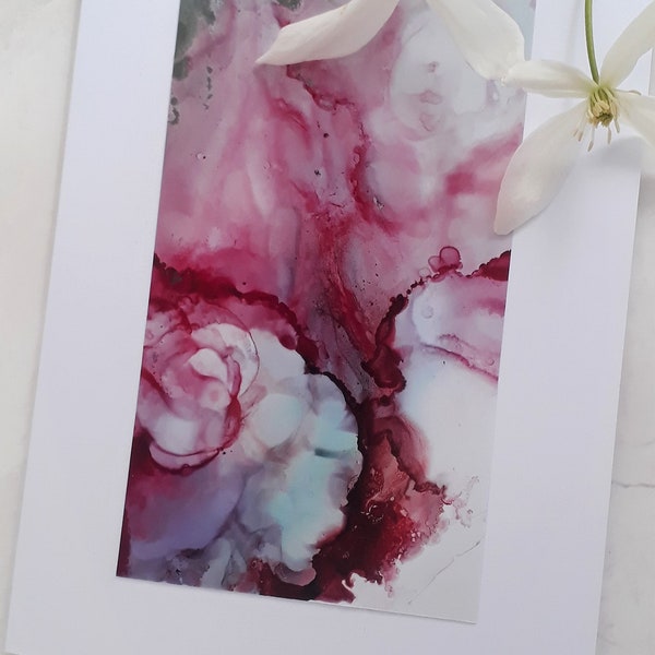 Alcohol Ink Card, Abstract Art Card, Pink Flower Greetings Card, Abstract Flower Card Handmade, Garden Lovers Card, Alcohol Ink Flower cards