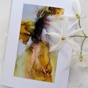 Carte d'encre à l'alcool, Carte d'art abstrait, Carte de tournesol jaune, Cartes de voeux faites main, Carte d'amoureux du jardin, Fleurs à l'encre d'alcool, Cartes de correspondance d'art