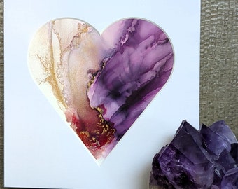 Original Alcohol Ink Heart Painting, Signed Original Alcohol Ink Art, Heart Shaped Painting, Valentines Heart Painting, Abstract Alcohol Ink