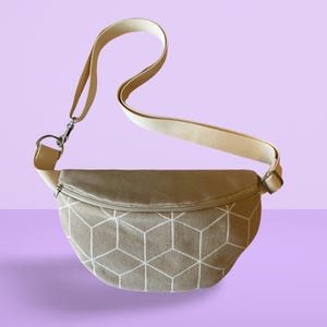 Bauchtasche beige Muster | kleine Umhängetasche Damen | Gürteltasche zwei Fächer | Festivaltasche mit Innenfach | stylische Damentasche