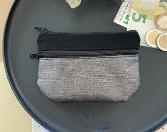 Geldbörse klein schwarz silber 2 Fächer mit Reißverschluss kleiner Geldbeutel Stoff Handmade Portemonnaie Geschenk Brieftasche Börse MALTE