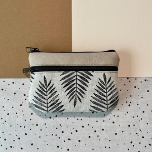 Geldbörse klein 2 Fächer mit Reißverschluss kleiner Geldbeutel beige schwarz Leaf Kartenfach Stoff Handmade Portemonnaie Brieftasche Börse
