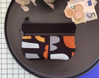Geldbörse klein schwarz Muster 2 Fächer mit Reißverschluss kleiner Geldbeutel Stoff Handmade Portemonnaie Geschenk Brieftasche Börse MALTE