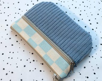 Wallet with two compartments • Small corduroy wallet, light blue • Wallet with card slot