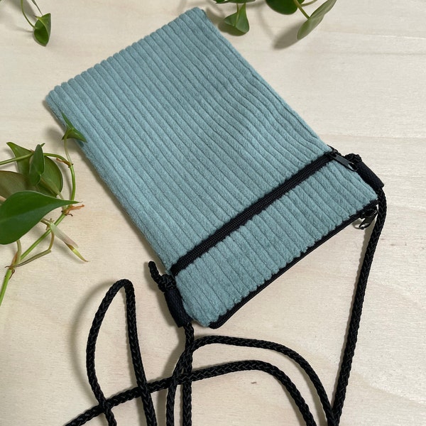 Handytasche zum Umhängen kleine Handtasche mit Band mintgrün Umhängetasche Cord Smartphone Tasche mit 2 Fächer Handtasche Kordel JETTE