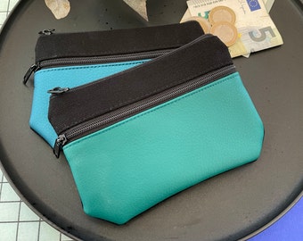 Geldbörse klein schwarz grün 2 Fächer mit Reißverschluss Geldbeutel Stoff Kunstleder Handmade Portemonnaie Geschenk Brieftasche Börse MALTE