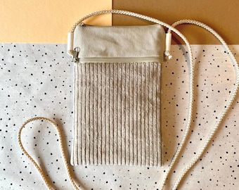 Phone bag with crossbody bag • small beige shoulder bag • corduroy handbag • chest bag with strap • festival bag for phones