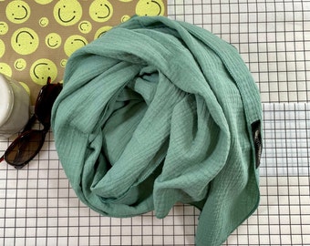 Scarf muslin dusty mint long cloth 100% cotton muslin scarf soft neckerchief cuddly all seasons handmade gift wunnermooi