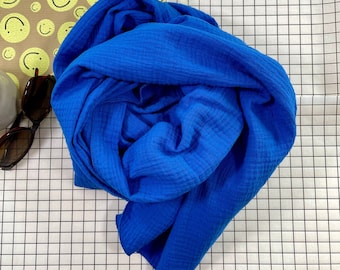 Scarf muslin royal blue long cloth cotton long muslin scarf soft neckerchief cuddly handmade gift all seasons wunnermooi