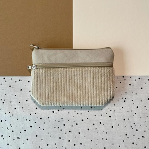 Geldbeutel Cord Stoff creme • kleine Geldbörse mit Kartenfach • Damen Portemonnaie mit Reißverschluss • kleines Geschenk handgemacht