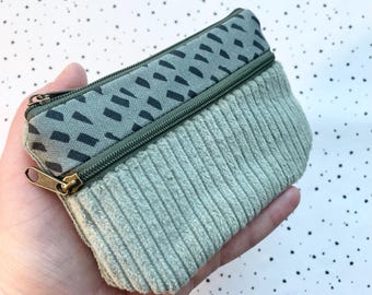 Corduroy wallet, green • small wallet with two compartments • wallet with card slots