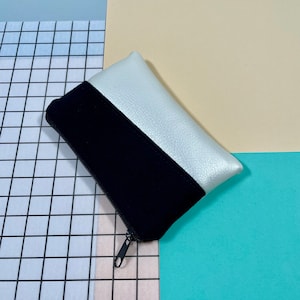 Geldbörse klein mit Kartenfach schwarz creme Mini-Geldbeutel mit Reißverschluss Canvas Kunstleder vegan Handmade Geschenk Portemonnaie Party
