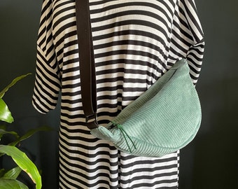 Half moon bag corduroy mint moonbag handbag with adjustable strap handmade shoulder bag half-round crossbody bag + inner compartment wunnermooi NATI