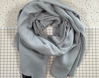 Scarf muslin light gray long cloth cotton long muslin scarf soft neckerchief cuddly handmade gift all seasons wunnermooi
