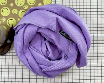 Écharpe mousseline lilas tissu long 100% coton longue écharpe en mousseline doux foulard câlin cadeau fait main toutes les saisons wunnermooi