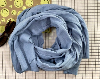 Écharpe mousseline bleu clair long tissu coton longue écharpe en mousseline doux foulard câlin cadeau fait main toutes les saisons wunnermooi