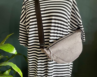 Half moon bag Cord Moonbag grey Handbag with adjustable strap Handmade shoulder bag half-round Crossbodybag + inner compartment wunnermooi NATI