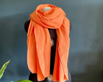 Scarf muslin light orange long cloth cotton long muslin scarf soft scarf cuddly handmade gift all seasons wunnermooi