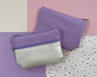 Wallet 2 compartments small with zipper wallet lilac cream fabric faux leather handmade wallet gift wallet stock exchange MALTE