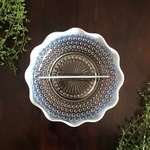 Moonstone 11” Ruffled Plate | Anchor Hocking | Opalescent | Hobnail