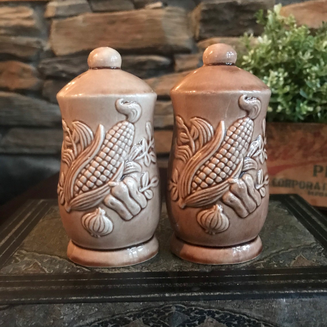 Vintage Salt & Pepper Shaker Vegetable Harvest Brown Etsy