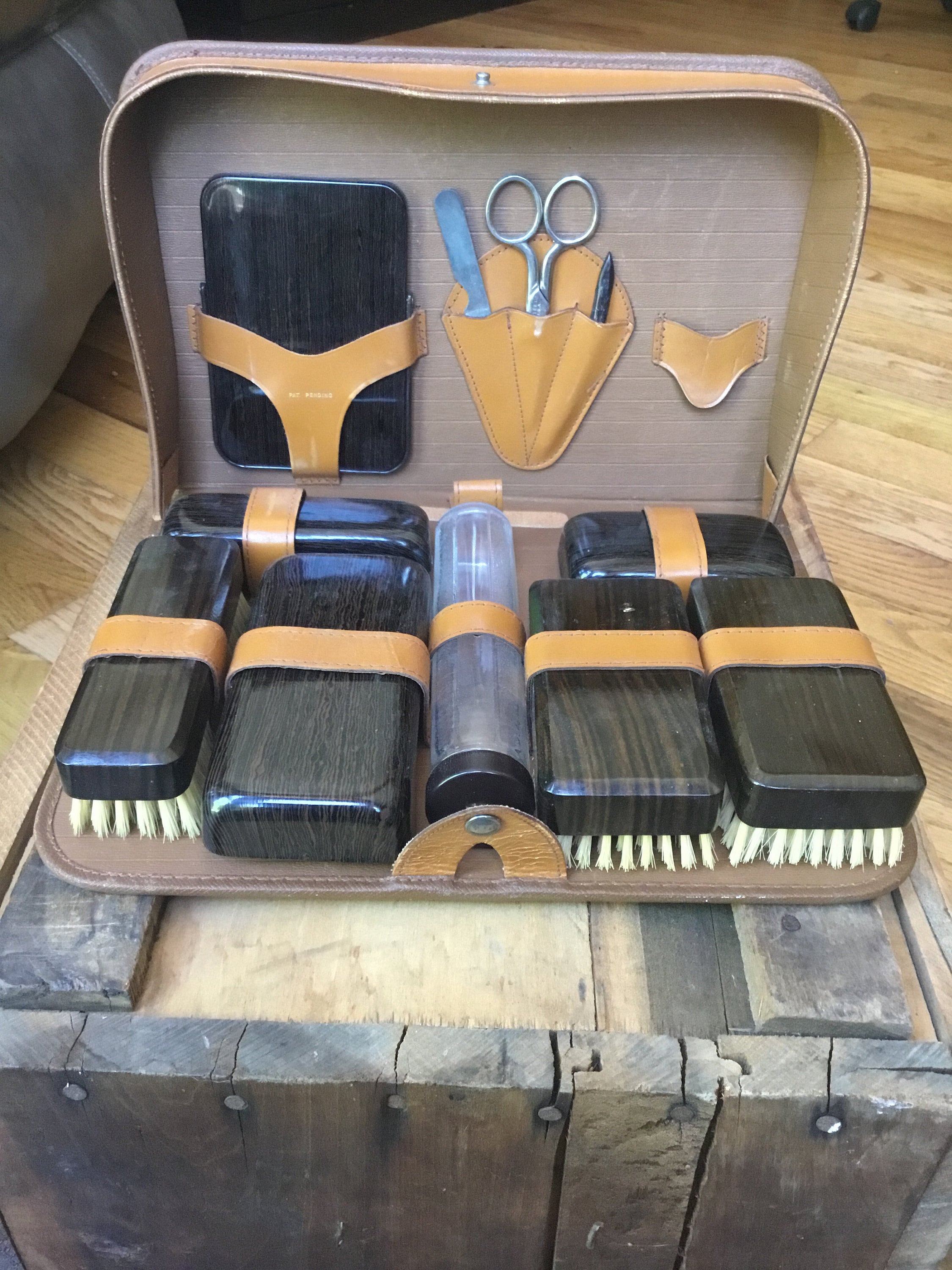 Vintage men's leather travel grooming kit 13 piece Etsy