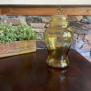 Jarra de boticario de urna de vidrio vintage / Miel de ámbar / Vidrio de Indiana / Martillada