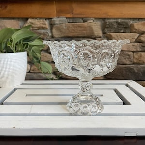 Moon and Star | Large Clear Round Compote | Smith Glass | Vintage Glass