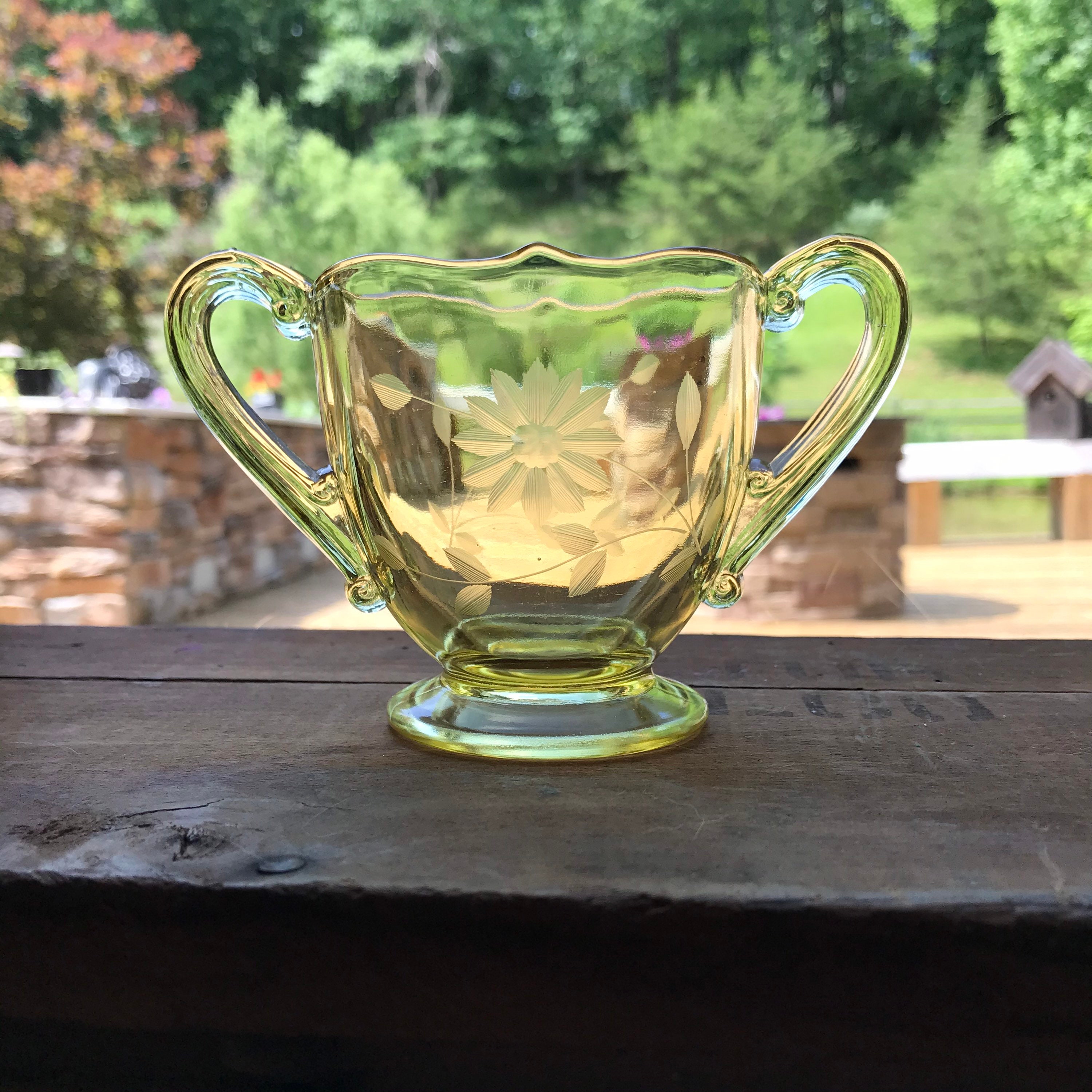 1930s Jubilee Yellow Open Sugar Bowl Lancaster Glass Etsy