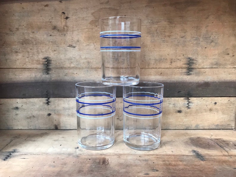 Juice Tumbler Blue White Retro 1933 Hazel Atlas 1 Band Kraft Swanky Swigs Jar