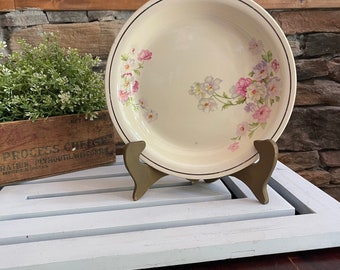 Virginia Rose Homer Laughlin Pie Serving Plate | Fluffy Rose with Platinum Trim | China | USA | Kitchen Kraft