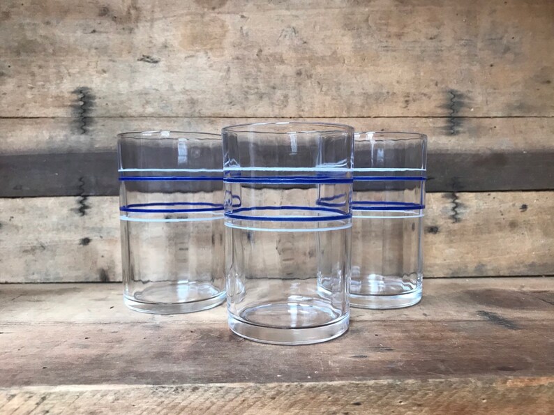 Juice Tumbler Blue White Retro 1933 Hazel Atlas 1 Band Kraft Swanky Swigs Jar