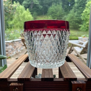 Vintage Indiana Glass Diamond Point| Eiskübel | Rubin aufblitzend