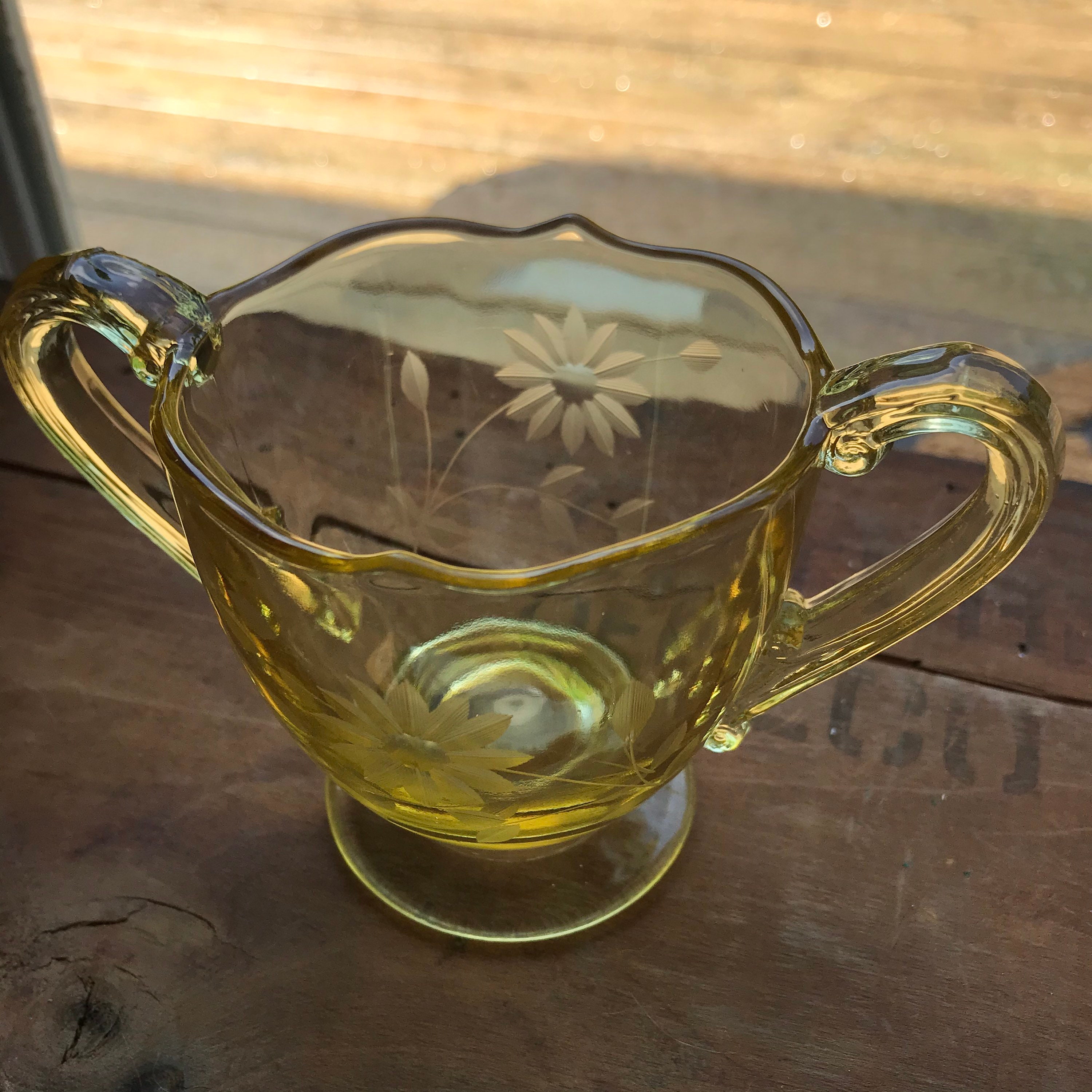 1930s Jubilee Yellow Open Sugar Bowl Lancaster Glass Etsy