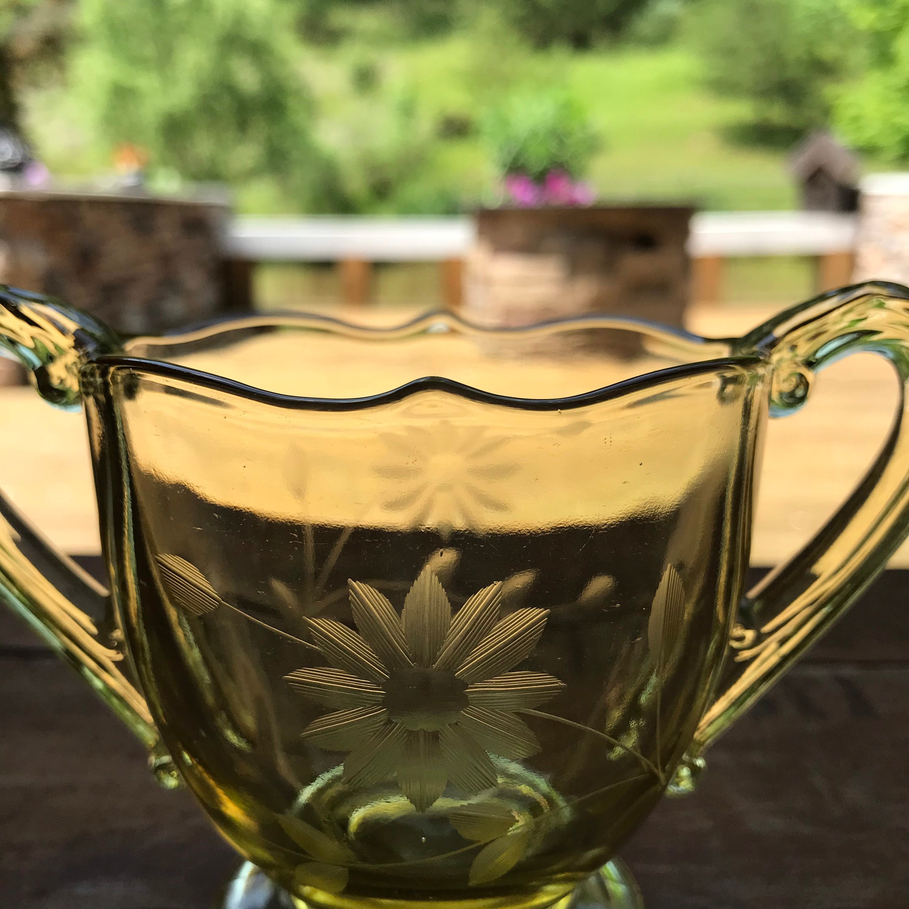 1930s Jubilee Yellow Open Sugar Bowl Lancaster Glass Etsy