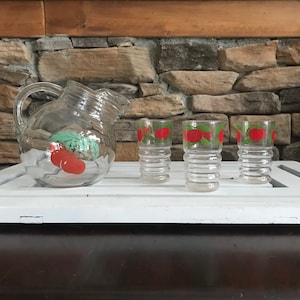 Midcentury Tomato Ball Jug with Matching Juice Cups | Pitcher | Garden
