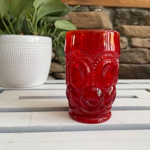 Moon and Star Ruby Tumbler | L E Smith Glass | 11oz Cup | Amberina